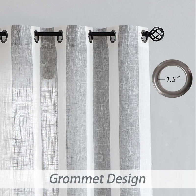 Central Park Gray White Stripe Farmhouse Curtains Semi-Sheer Rayon Blend Heavy Linen Texture Window Curtain Panel 6 Grommets Treatment for Living Room/Bedroom, Set of 2, 44" x 84" Each - Image 4